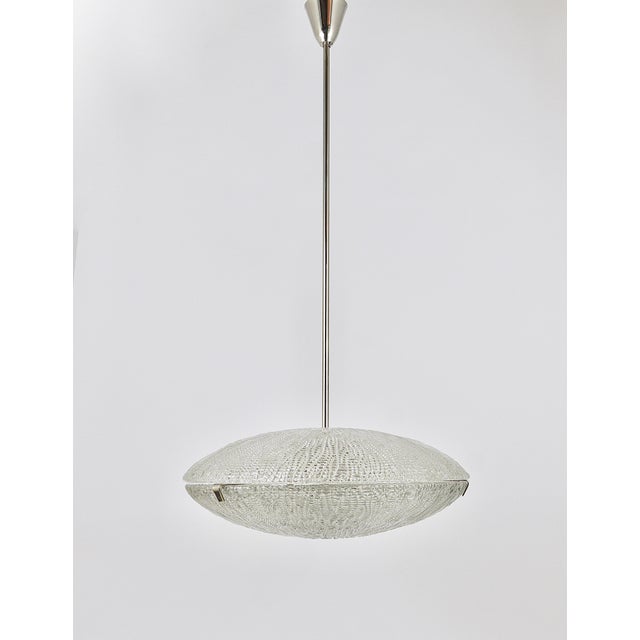 1950s Mid-Century Kalmar Discus Textured Glass & Nickel Chandelier attributed to J. T. Kalmar for Kalmar, Austria, 1950s For Sale - Image 5 of 18
