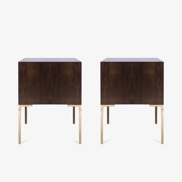 Montage Astor Tall Brass Nightstands in Ebony Walnut and Ivory Lacquer by Montage, Pair For Sale - Image 4 of 6