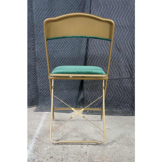 Mid 20th Century A. Fritz + Co Mid Century Gold Frame & Green Velvet Metal Folding Chairs Modern For Sale - Image 16 of 16