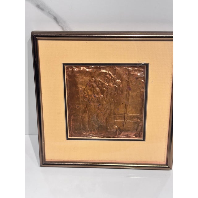 A Vintage Framed 3d Copper Relief Wall Art Piece Featuring a Pressed Metal Figure. (A Dog) For Sale - Image 10 of 12