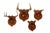 Nice set of 4 vintage authentic deer antlers, adorned with brown leather and brass tack accents, mounted on wooden...