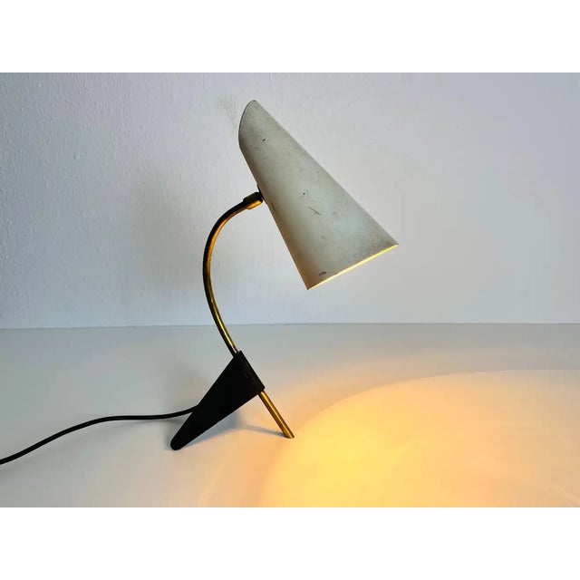 Black Brass and Metal Table Lamp by Louis Kalff, 1950s For Sale - Image 8 of 11