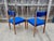 Rare 1960's teak side chairs by Dutch maker Groot Landeweer of Eibergen, The Netherlands. Solid teak frames with blue...