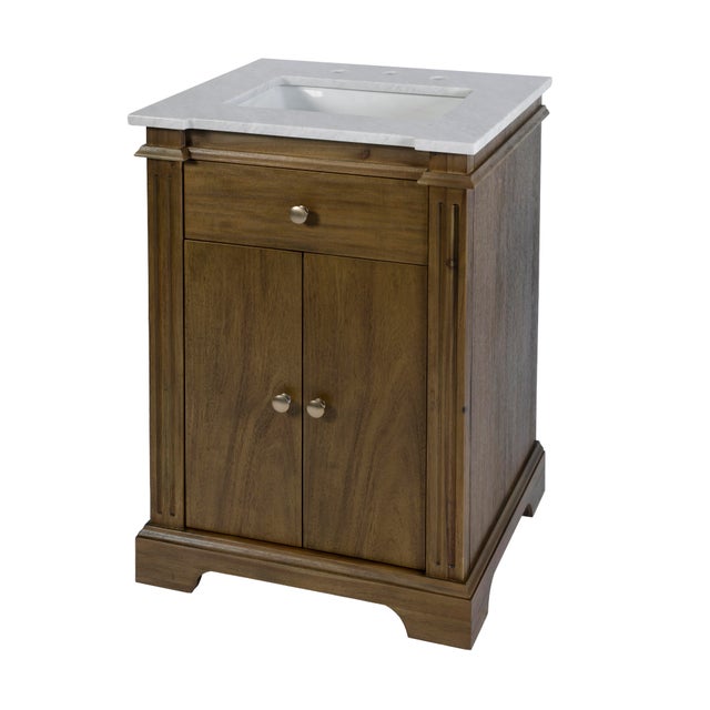 Traditional Rachelle 24 in. W Rectangular Wood & Marble Bathroom Vanity with Storage, Brown For Sale - Image 3 of 11