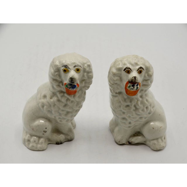 English Antique English Staffordshire Dogs With Baskets, a Pair For Sale - Image 3 of 9
