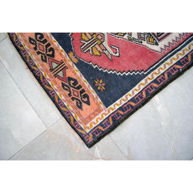 Vintage Turkish Rug 2x4 Pink Navy Hand Knotted Small Area Mat Accent Rug Doormat For Sale - Image 10 of 12