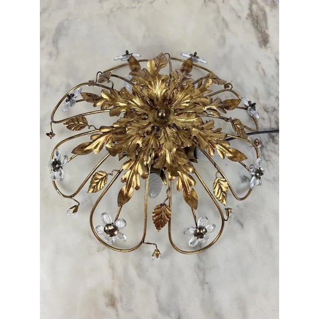 Gilt Iron & Glass Ceiling Light from Banci, Italy, 1980s For Sale - Image 4 of 11