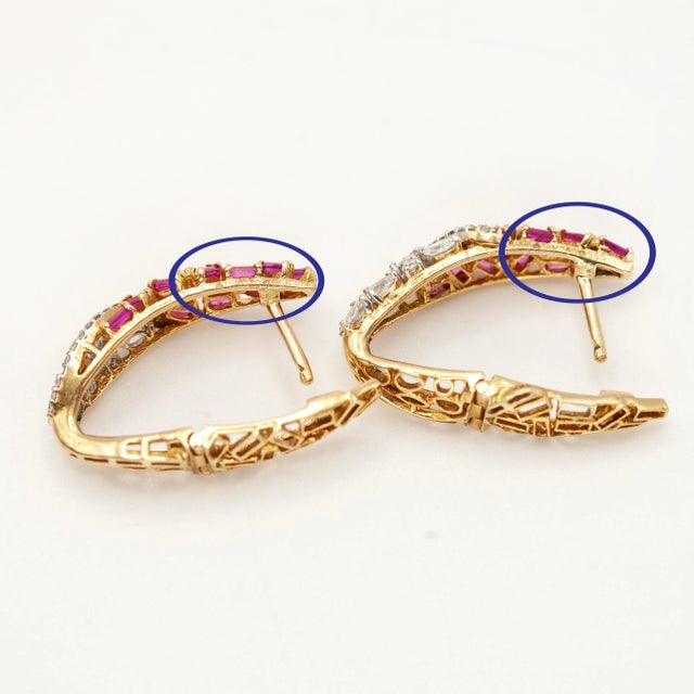 Late 20th Century Convertible 18k Yellow Gold Ruby and Diamond Drop Earrings- 2 Pieces For Sale - Image 11 of 11