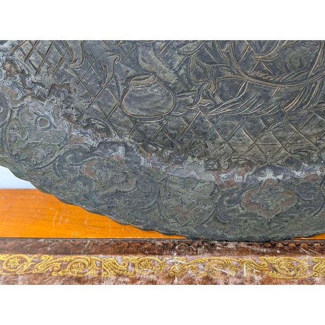 Copper 19th Century Indo-Persian Qajar Engraved Copper Musical Wall Charger For Sale - Image 8 of 12