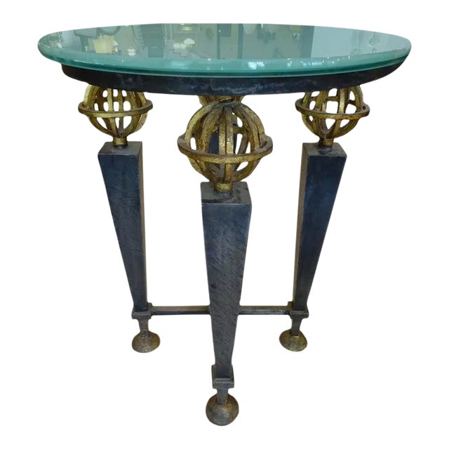 Early 20th Century French Neoclassical Gilt Iron Gueridon For Sale