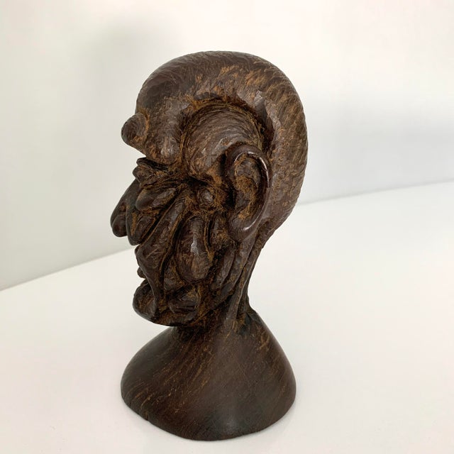 1970s Mid-Century Modern Brutalist Style Wooden Head Sculpture For Sale In San Antonio - Image 6 of 11