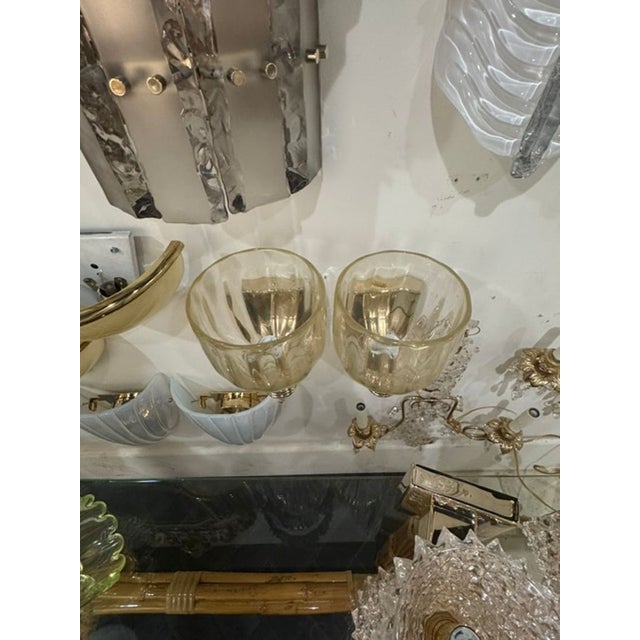 Modern Murano Gold Glass Cup Sconces - a Pair For Sale - Image 3 of 6