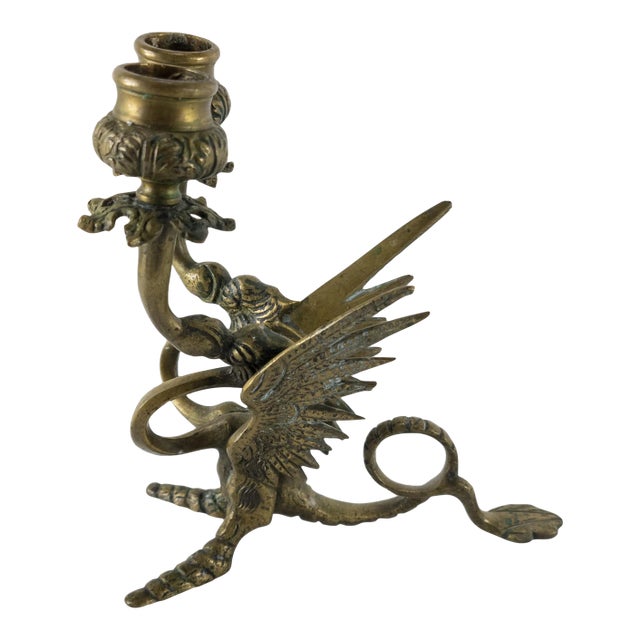 Italian Mid-Century Double Dragon Bronze Candle Holder For Sale