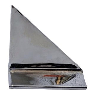 Mid-Century Chrome Sailboat Bookends | Minimalist Nautical Design For Sale