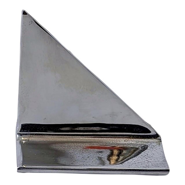 Mid-Century Chrome Sailboat Bookends | Minimalist Nautical Design For Sale