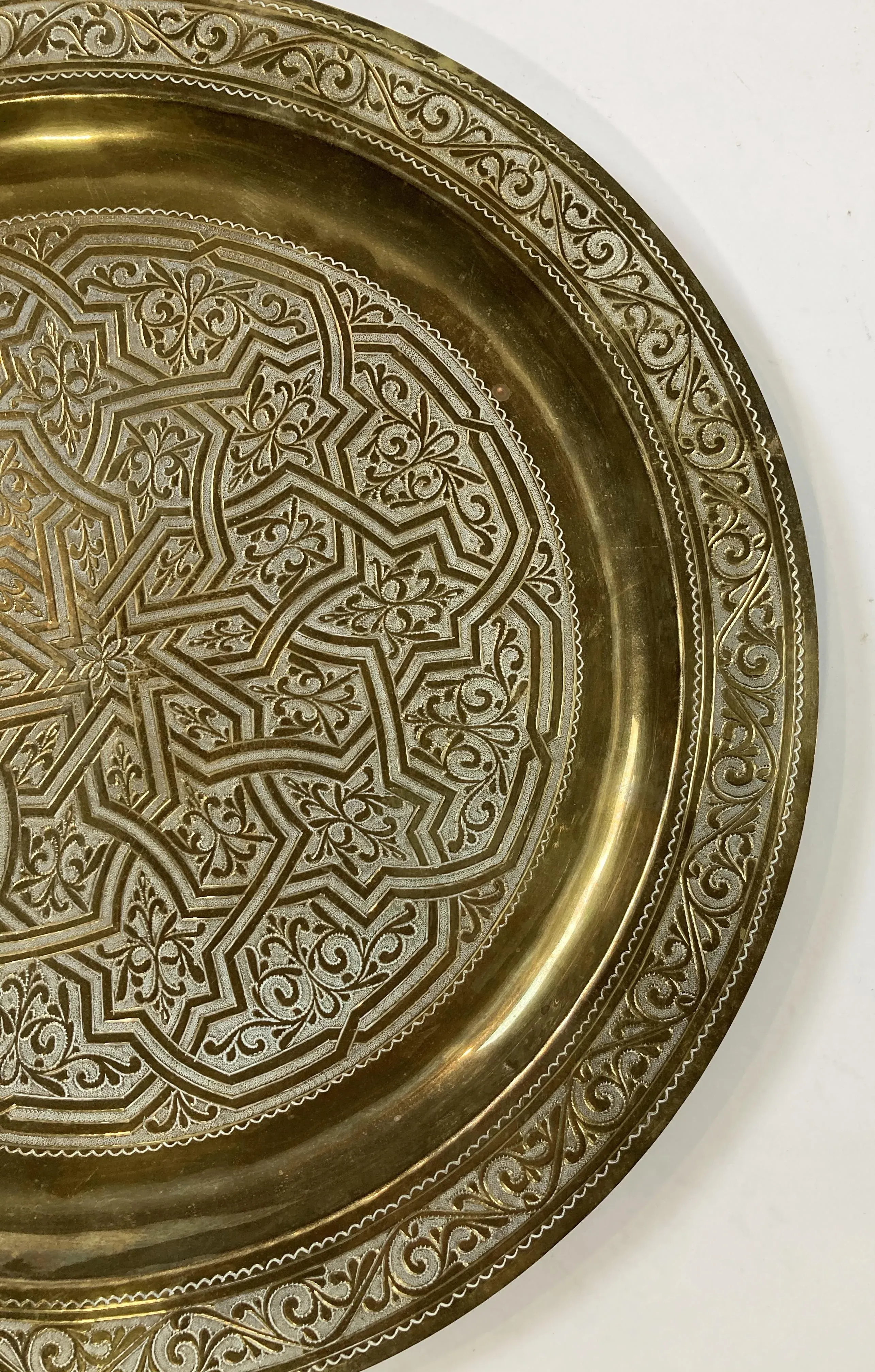 Vintage Moroccan Engraved Brass Tray | Chairish