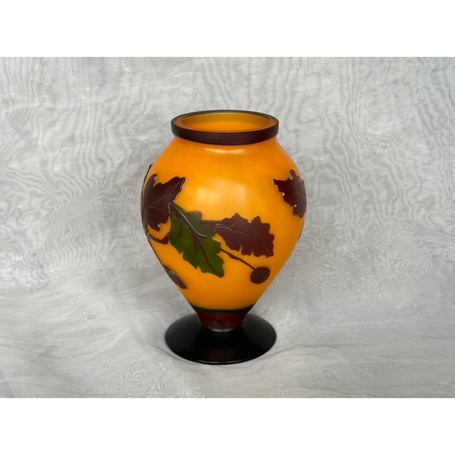 Traditional Vintage Cameo Glass Vase With Autumn Leaf Motif For Sale - Image 3 of 11