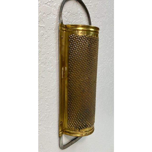 English Gigantic Vintage Brass Double Handled Half Round Kitchen Grater From Germany For Sale - Image 3 of 10