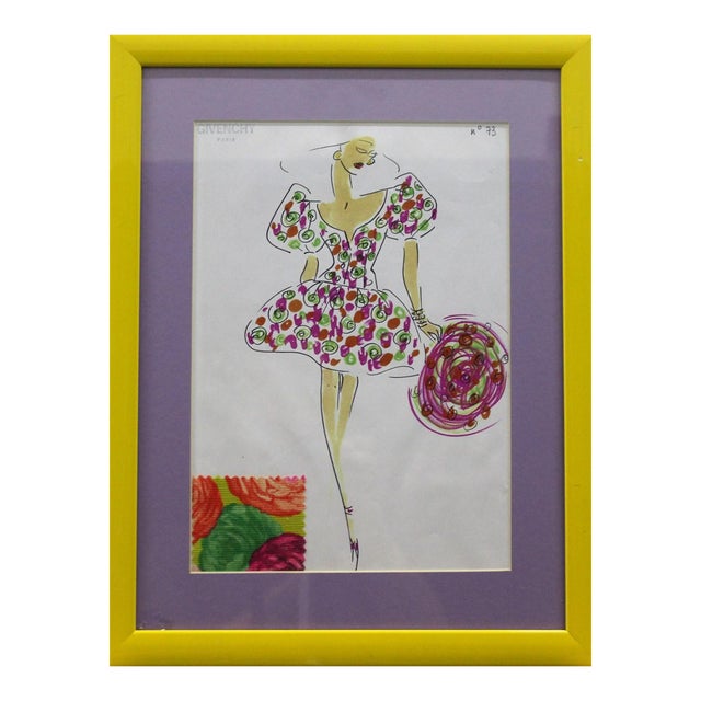 1980s Givenchy Paris No. 73 Traditional Watercolor Painting For Sale