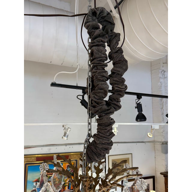 10-Light Crystal Chandelier + Antique Gold-Finish Metal Frame, Vintage For Sale - Image 12 of 12