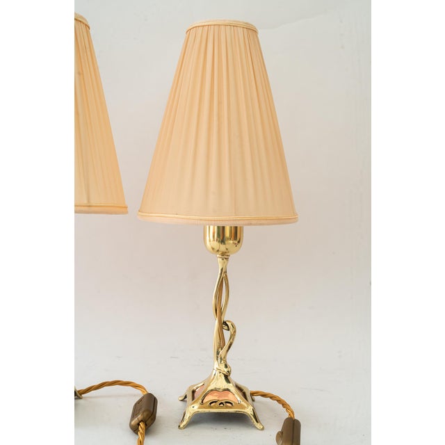 Jugendstil Brass Table Lamps with Fabric Shades, Vienna, Austria, 1908, Set of 2 For Sale - Image 4 of 18