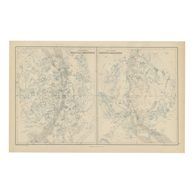 Antique Star Chart of Both Celestial Hemispheres, 1870 For Sale