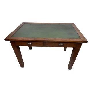 Oak Banker's Desk with Drawers, Leather Insert and Chair, 1955, Set of 2 For Sale