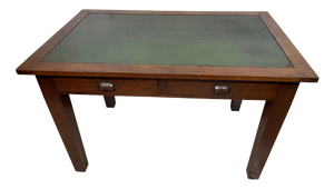 Oak Banker's Desk with Drawers, Leather Insert and Chair, 1955, Set of 2