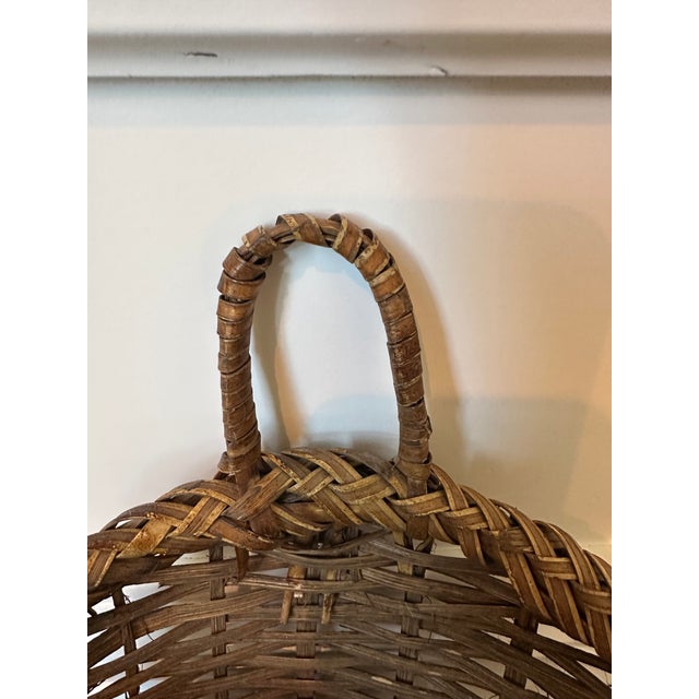 Vintage French Mid-Century Woven Rattan Wall Basket For Sale - Image 11 of 12