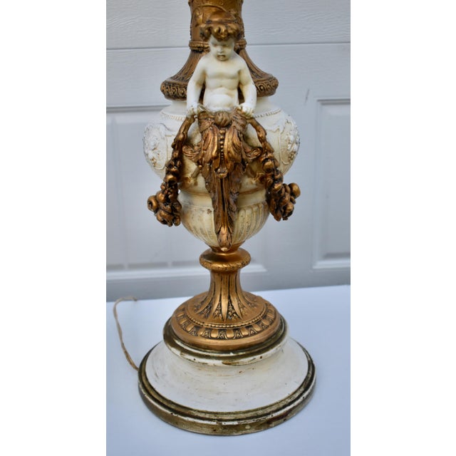 Antique Gilded Metal Lamp Renaissance Style Ornate Ewer Designed Figural Details For Sale - Image 10 of 17
