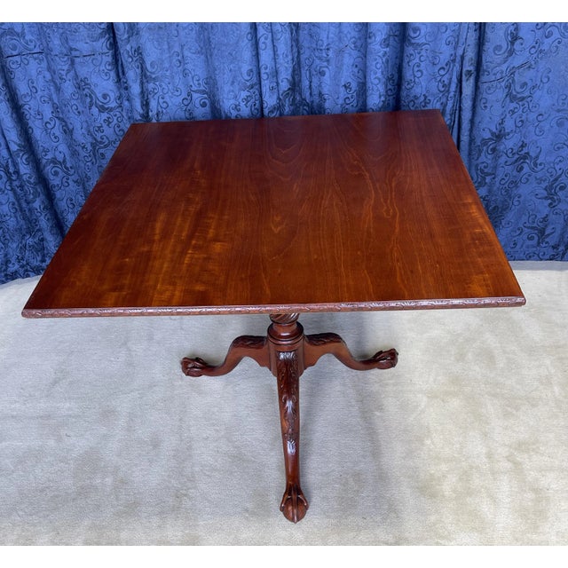 1950s Vintage Square Mahogany Chippendale Style Tilt Top Tea Table / Game Table For Sale - Image 9 of 9