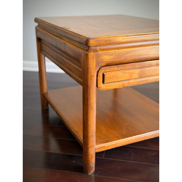 Midcentury Modern MCM Vintage Asian Modern Teak Finish End Table Side Table Nightstand With Drawer in the Style of Mastercraft & Century Furniture For Sale In Los Angeles - Image 6 of 12