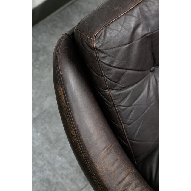 Mid Century Danish Modern Lounge Chairs Swivel Brown Leather Armchair Vintage For Sale - Image 11 of 12