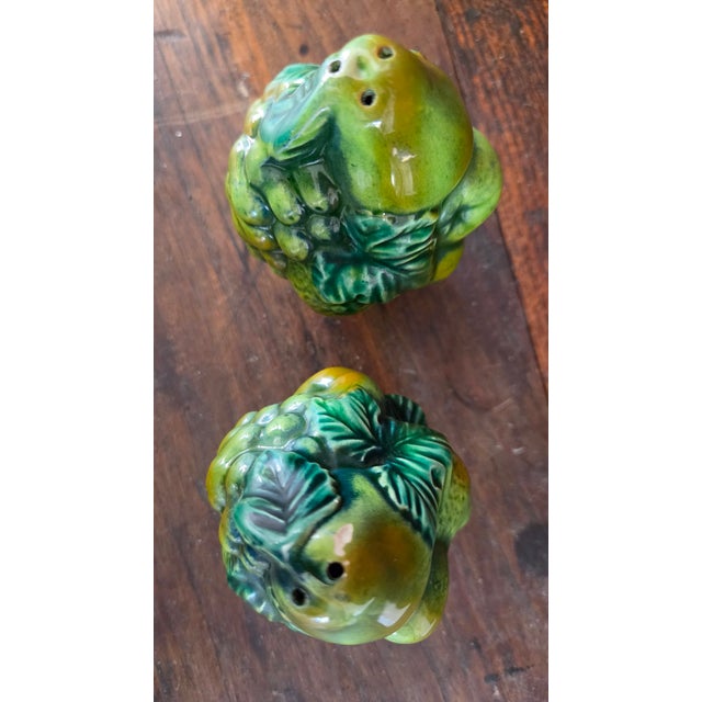 Mid-Century Modern 1960s Inarco E2604 Green Majolica-Style Fruit Salt and Pepper Shakers — Pair For Sale - Image 3 of 14