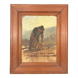 1902 French Oil Painting of a Vineyard Worker With a Hotte À Vendange (Wine Harvester) For Sale
