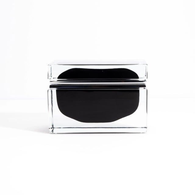 Modern Hand Blown Murano Box in Onyx Black With Chrome Fittings For Sale - Image 3 of 9