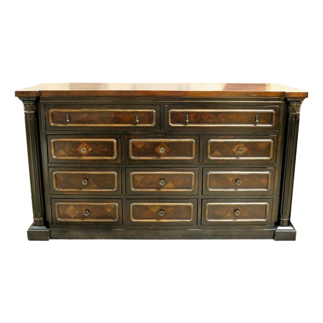 Late 20th Century 11 Drawer Dresser W/Columns - Dark Finish For Sale