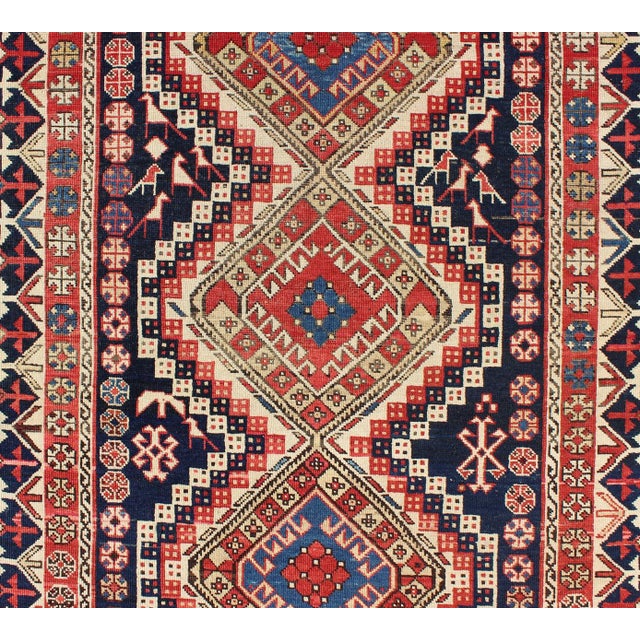 Textile Antique Caucasian Shirvan Rug With Tribal Design and Medallions 3'11 X 7'1 For Sale - Image 7 of 9