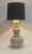 Contemporary 1970s Postmodern Matte Off-White Sculptural Ceramic Table Lamp With Black Striped & Gold Foil Shade For Sale - Image 3 of 9