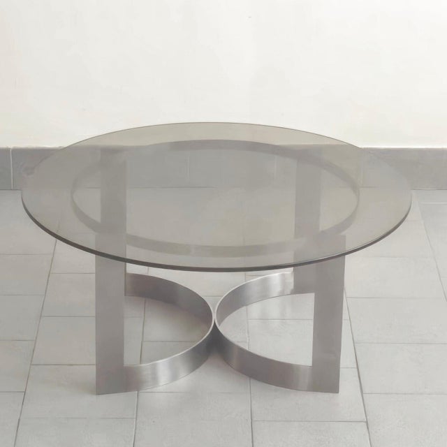Vintage Coffee Table in Brushed Steel and Smoked Glass, 1970s For Sale - Image 13 of 14