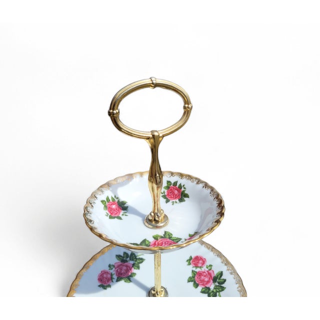 Vintage 3-Layer Cake Stand in Brass and Porcelain from Rheinpfalz Hartporzellan, Germany, 1960s For Sale - Image 14 of 15