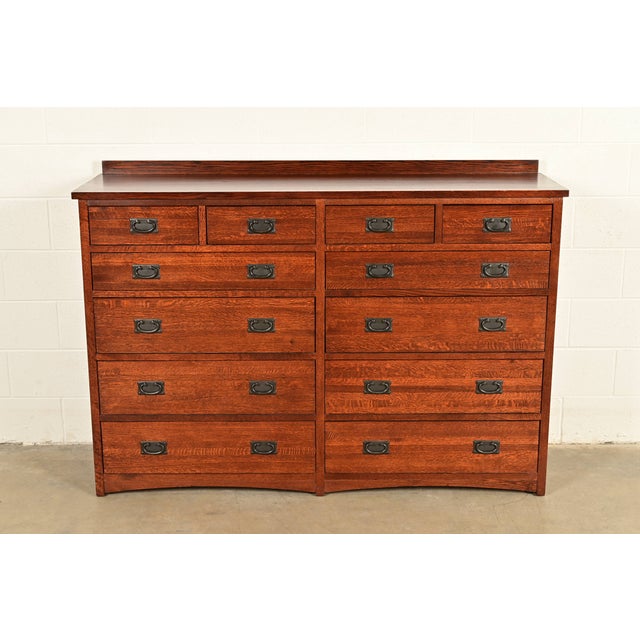 Mission Stickley Style Mission Oak Arts & Crafts Twelve-Drawer Dresser or Chest of Drawers For Sale - Image 3 of 15