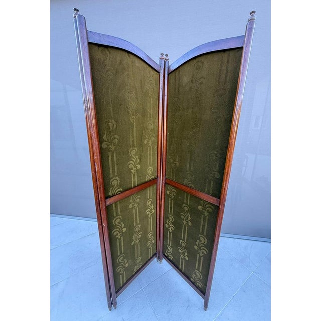 Austrian Secession Three-Panel Paravent in Olive Green Textile, 1910s For Sale - Image 15 of 16