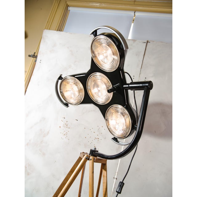 A 1990s heraeus hanaulux model 2004 four-way shadowless surgical lamp, reworked into a floor lamp and mounted on a tripod...