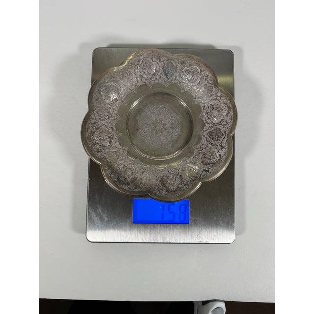 Mid 20th Century Vintage Persian Isfahan 84 Silver Hand-Chased Floral Footed Dish For Sale - Image 5 of 9