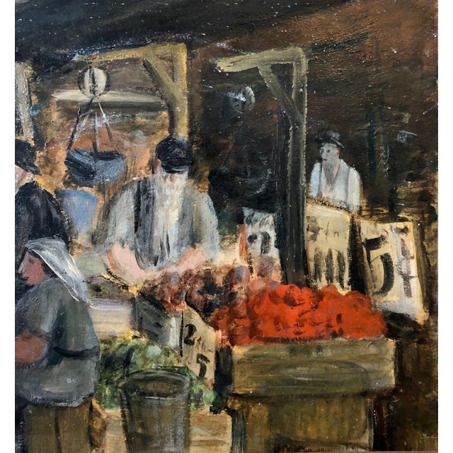 Judaica Market Scene, Shuk, European Hasidic Rabbi Oil Painting, c.1930s For Sale - Image 9 of 10
