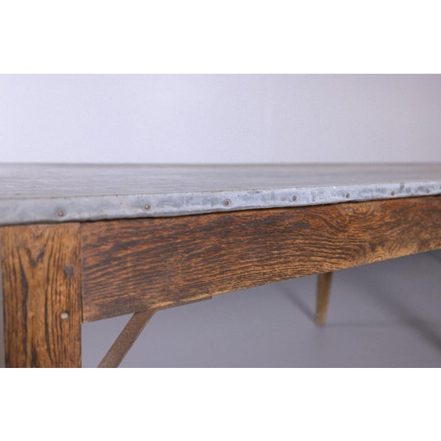 Antique French Oak Zinc Top Refectory Dining Table | Circa 1880 For Sale - Image 9 of 14