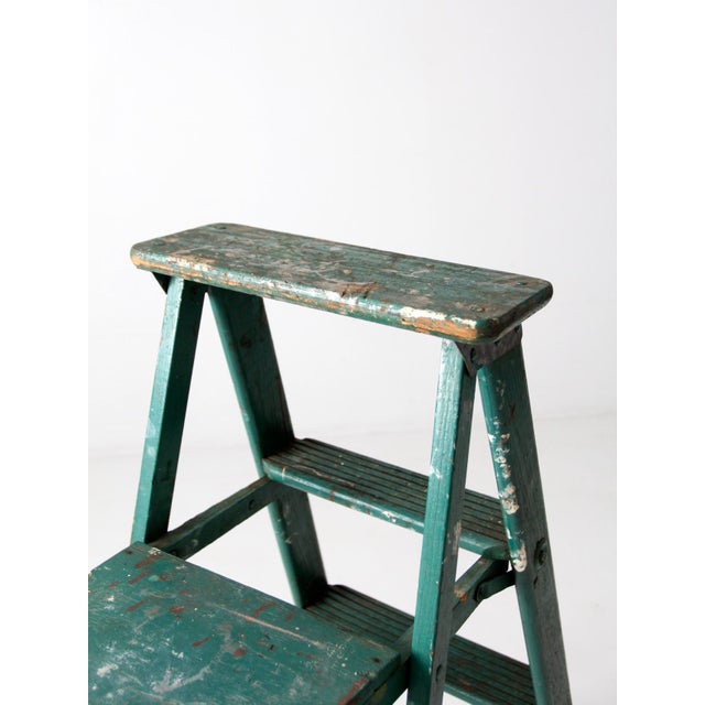 Vintage Painted Green Wood Ladder For Sale - Image 6 of 12