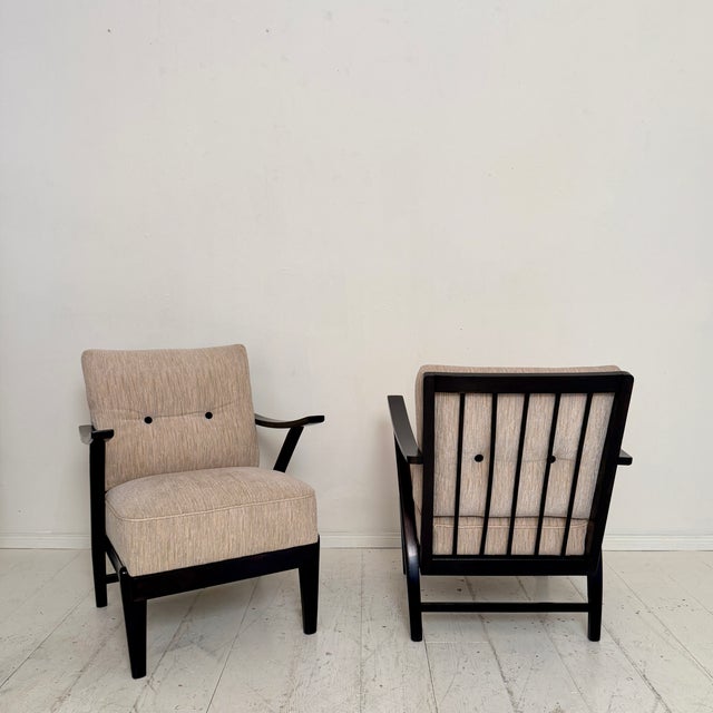Mid-Century Modern Lounge Chairs with Black Wooden Frame, 1950s, Set of 2 For Sale - Image 9 of 18