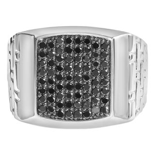 .925 Sterling Silver 1 1/4 Cttw Treated Black Diamond Cluster Men's Band Ring (Black Color, I2-I3 Clarity) - Size 9 For Sale